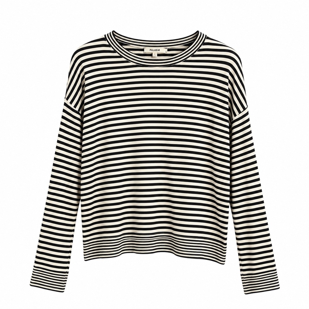 Madewell Stripe Merino Wool Silk Crewneck Sweater Black Ivory L